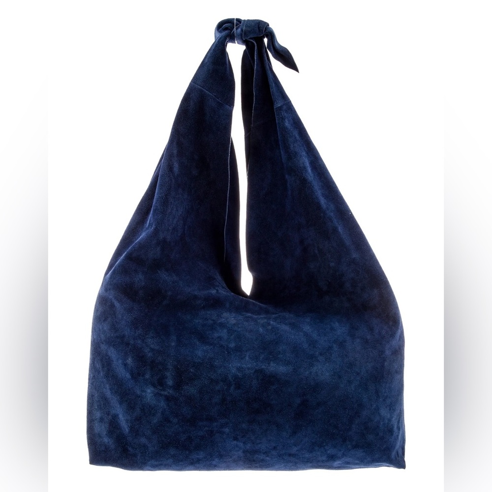 The Row Deep Navy Suede Knot-Top Hobo Bag